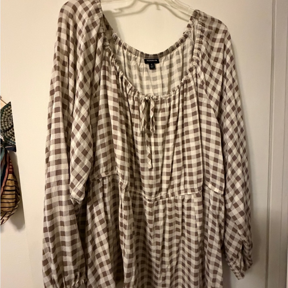 Torrid Brown and White Checkered Blouse